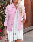 Rozlynn Pocketed Denim Jacket - Pink Ins Street