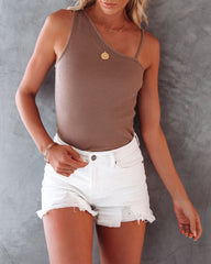 Rumor Cotton Blend Asymmetrical Tank - Mocha Ins Street