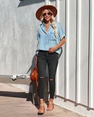 Rustin Chambray Button Down Top - Light Wash Ins Street