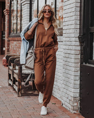 Ryker Pocketed Half Zip Knit Jumpsuit - Camel Ins Street