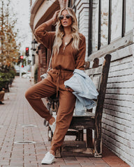 Ryker Pocketed Half Zip Knit Jumpsuit - Camel Ins Street