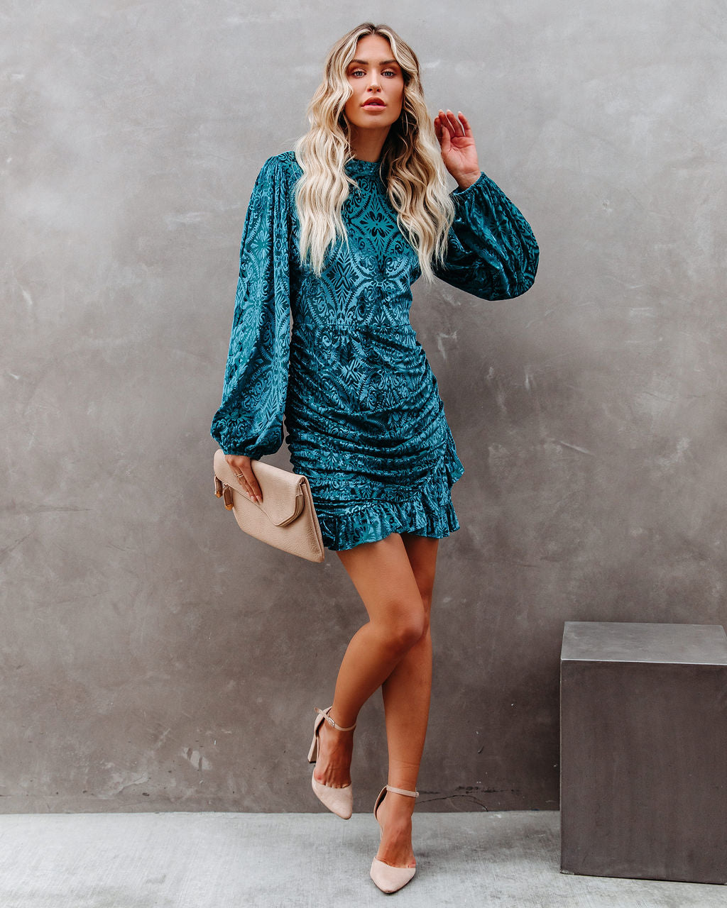 Salem Ruched Velvet Mini Dress - Teal Ins Street