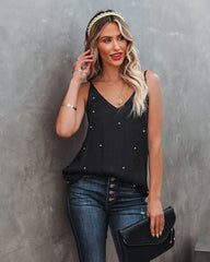 Satin And Pearls Cami Tank - Black Ins Street