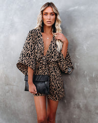 Scratch That Printed Pocketed Tie Romper - Camel Ins Street