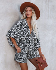 Scratch That Printed Pocketed Tie Romper - White Ins Street