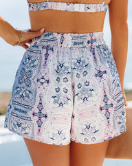 Seascape Satin Paisley High Rise Shorts - Blue Multi Ins Street