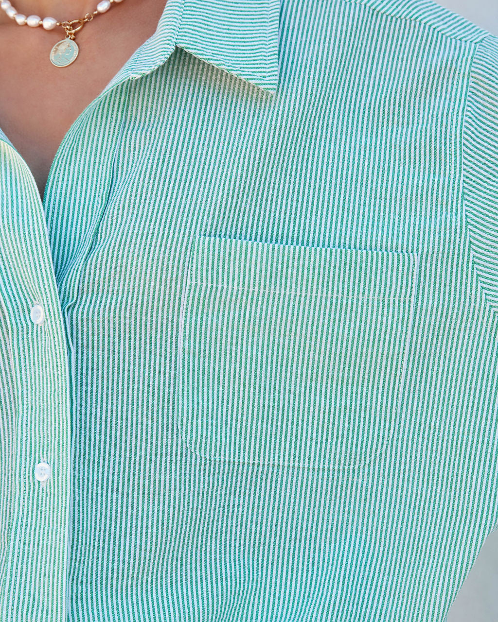 Sebastian Cotton Blend Striped Button Down Top - Green Ins Street