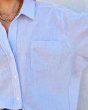 Sebastian Cotton Blend Striped Button Down Top - Blue Ins Street