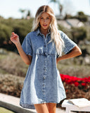 Sedona Cotton Pocketed Denim Babydoll Dress Ins Street