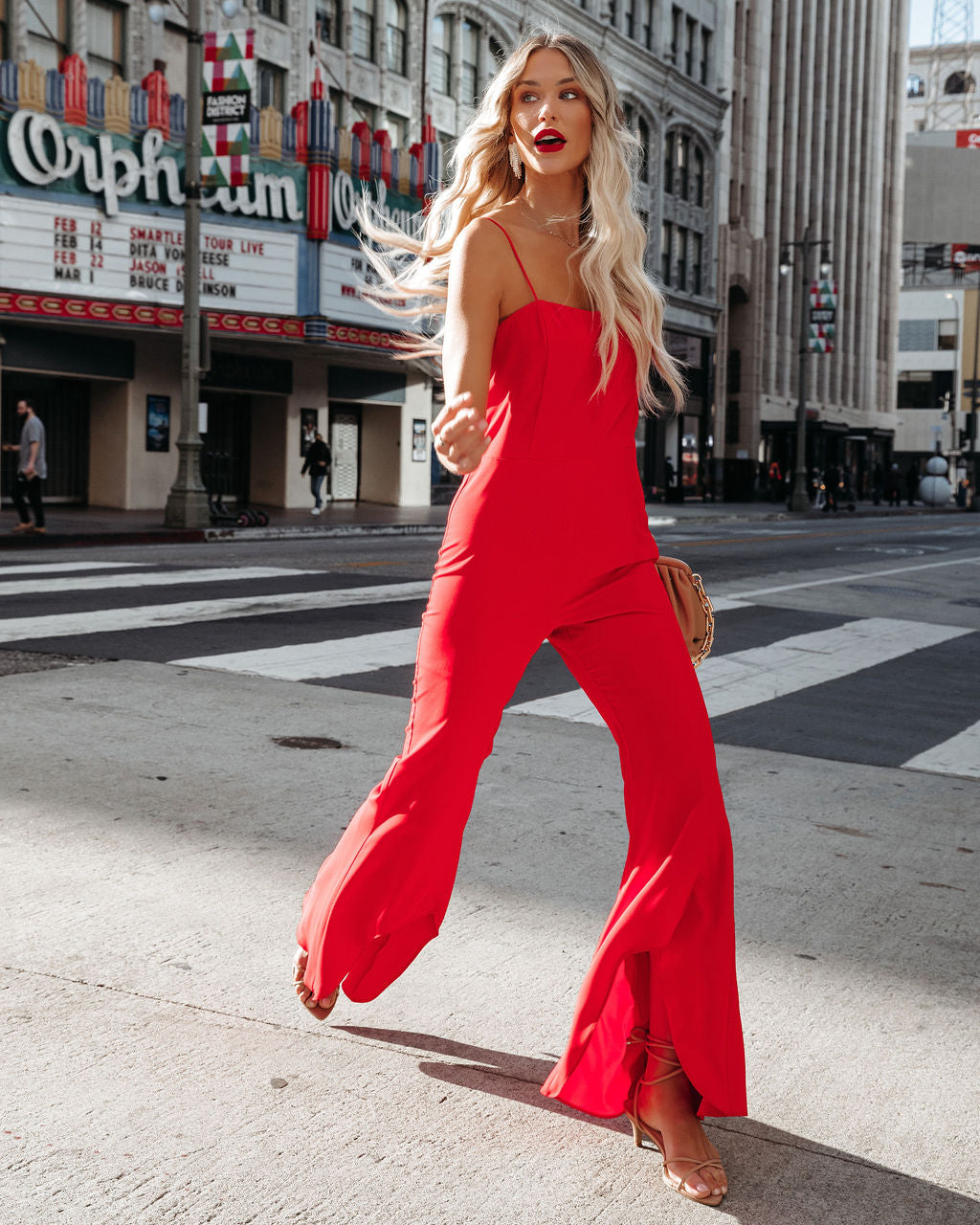 Seek To Be Chic Ruffle High Low Hem Jumpsuit - Red Ins Street