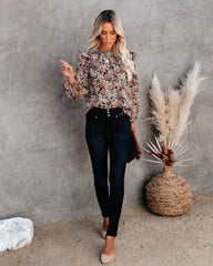 See The Sun Floral Metallic Ruffle Blouse Ins Street