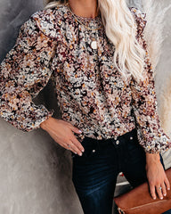 See The Sun Floral Metallic Ruffle Blouse Ins Street