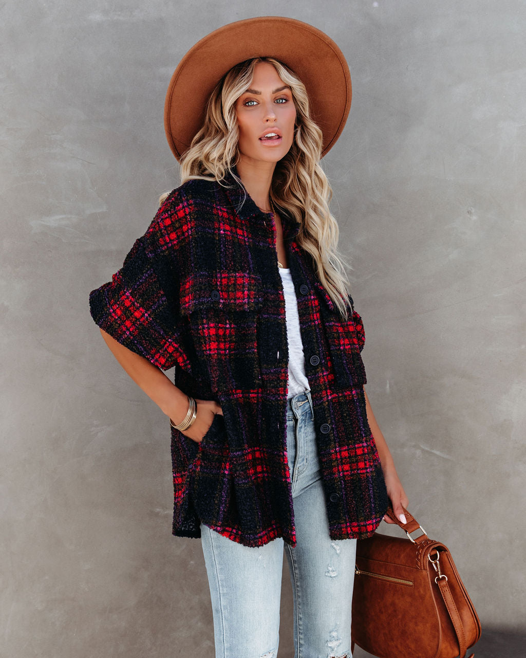 Septembers End Pocketed Plaid Shacket Ins Street