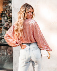 Sequin Sweetheart Billowed Crop Blouse - Rose Gold Ins Street