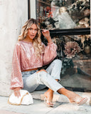 Sequin Sweetheart Billowed Crop Blouse - Rose Gold Ins Street