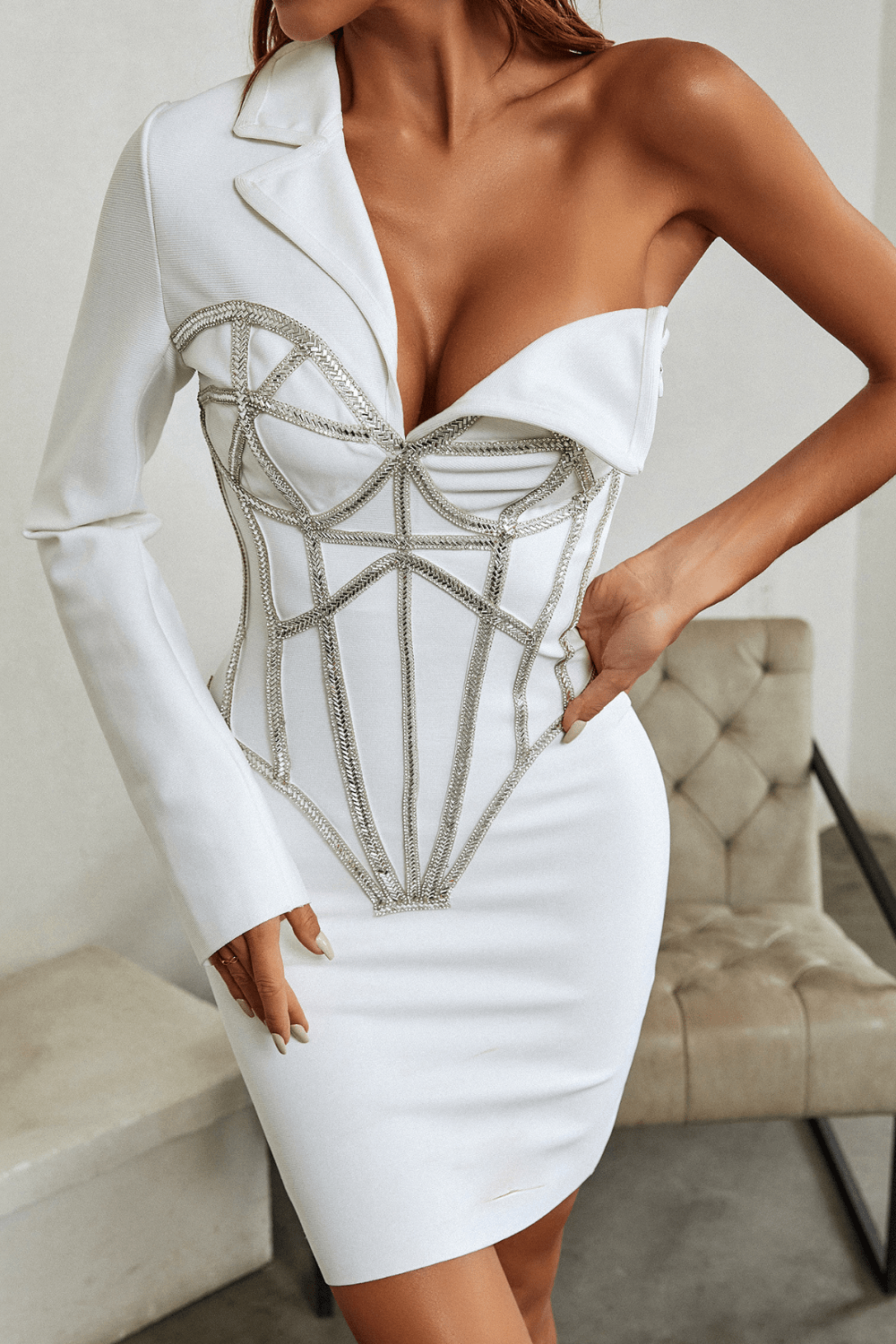 Sasha One Shoulder White Bandage Dress Ins Street