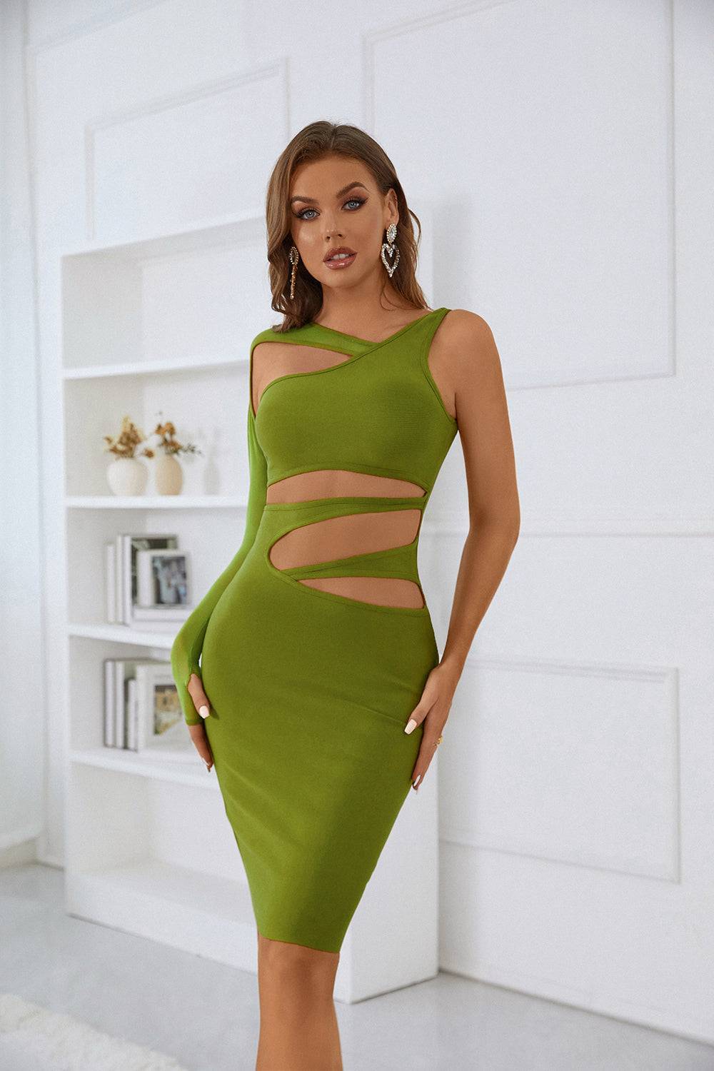 Everly Asymmetric Cut Out Midi Bandage Dress Ins Street