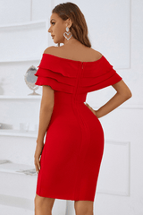 Emer Off Shoulder Ruffle Midi Bandage Dress Ins Street