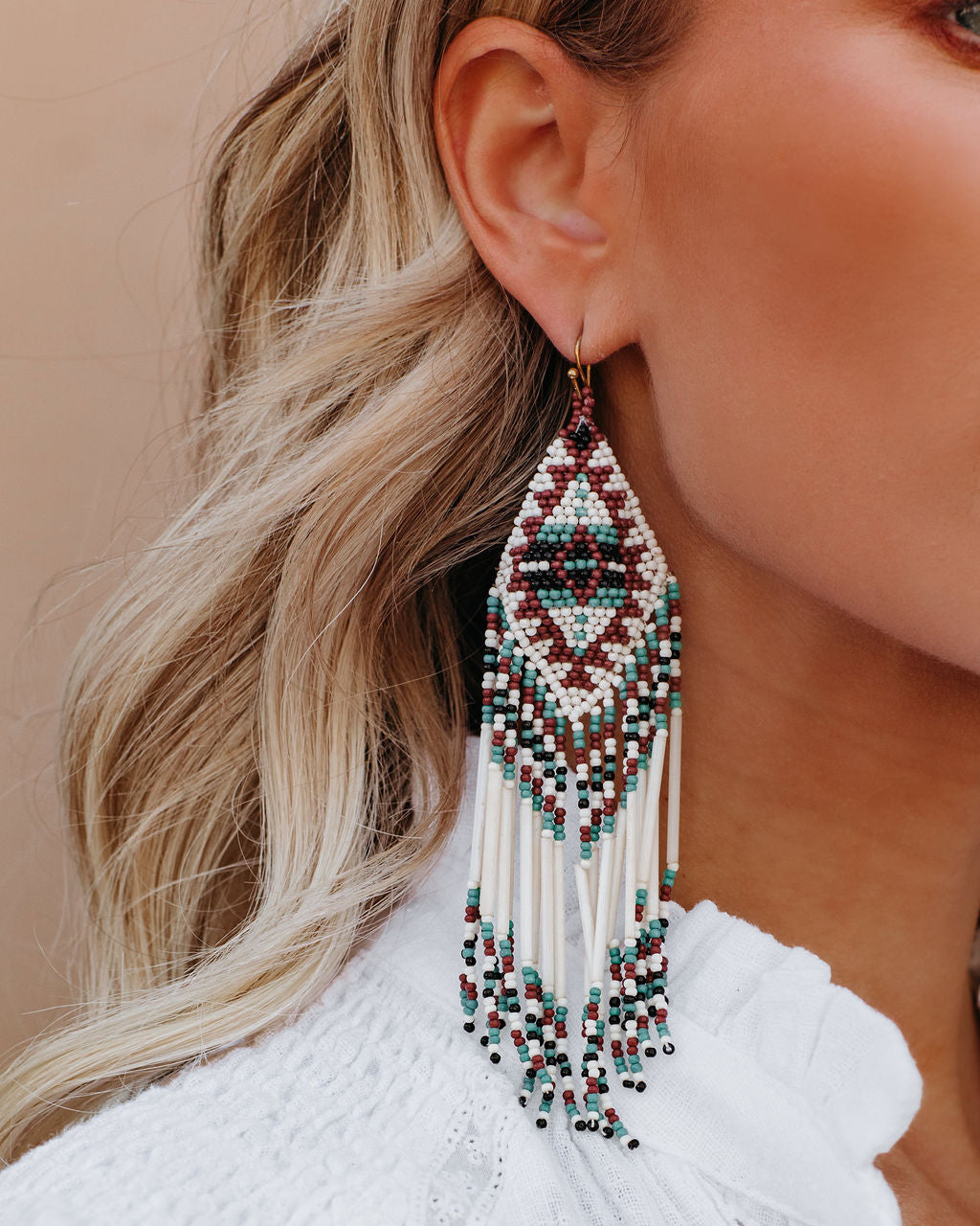 Shashi - Lumi Beaded Fringe Earrings - Turquoise Ins Street