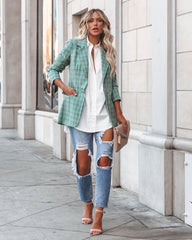 Shea Pocketed Plaid Blazer - Green Ins Street