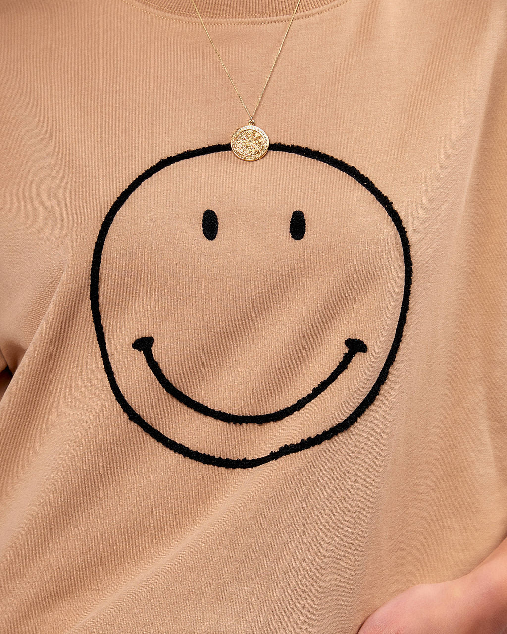 Show That Smile Cotton Blend Embroidered Pullover - Taupe Ins Street