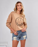 Show That Smile Cotton Blend Embroidered Pullover - Taupe Ins Street