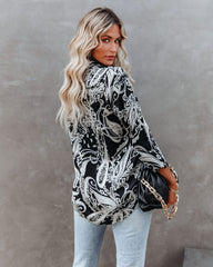 Silverton Satin Paisley Button Down Top - Black Ins Street