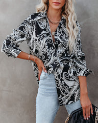 Silverton Satin Paisley Button Down Top - Black Ins Street