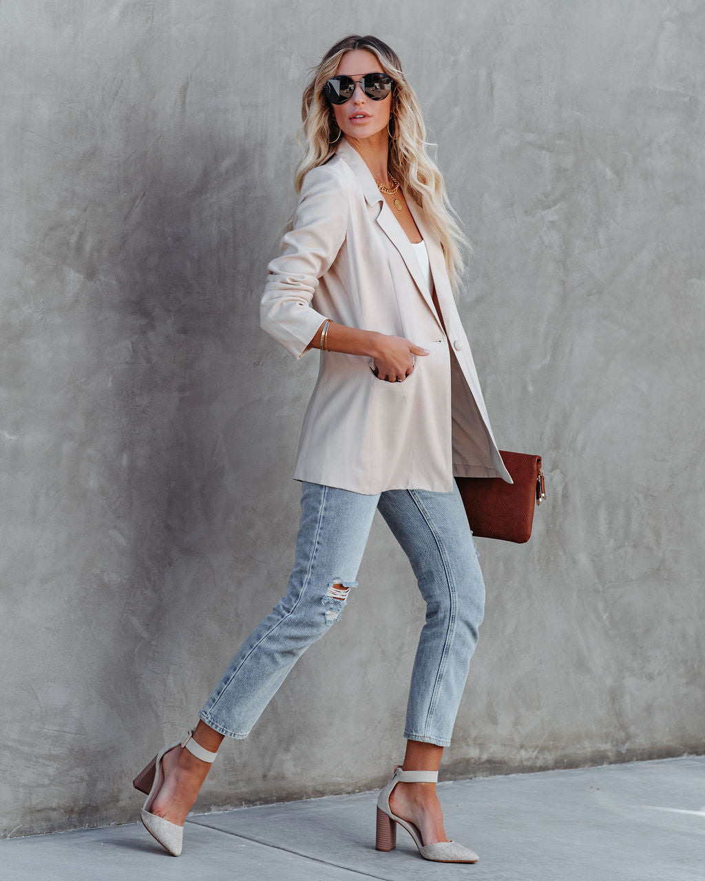 Sister Pocketed Blazer - Beige Ins Street