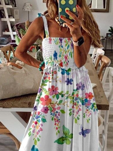 Sleeveless V-Neck Butterfly Print Dress ins