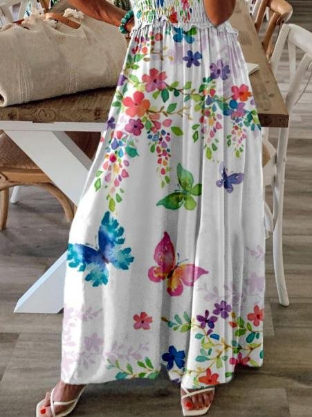 Sleeveless V-Neck Butterfly Print Dress ins