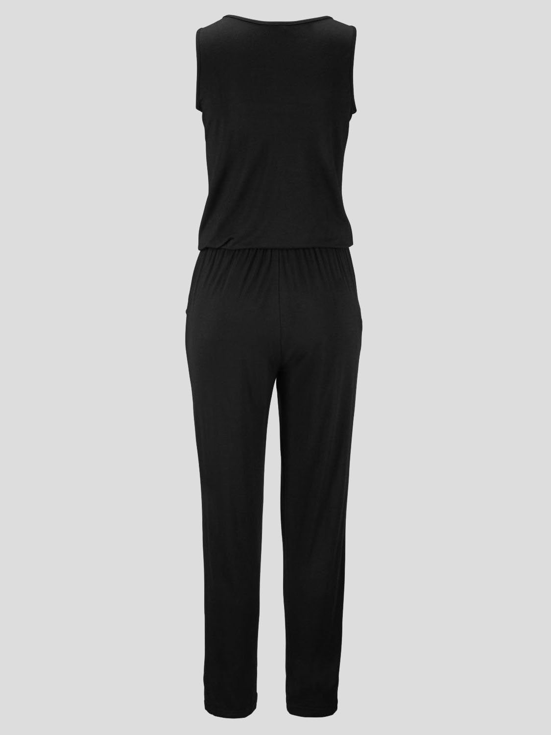 Sleeveless Zipper V-neck Solid Jumpsuit Ins Street