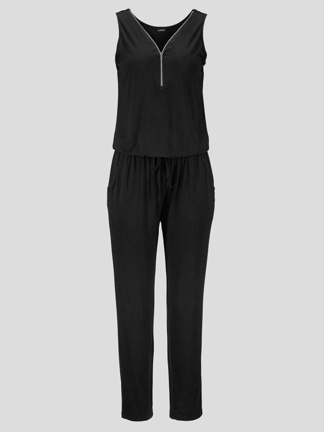 Sleeveless Zipper V-neck Solid Jumpsuit Ins Street