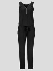 Sleeveless Zipper V-neck Solid Jumpsuit Ins Street