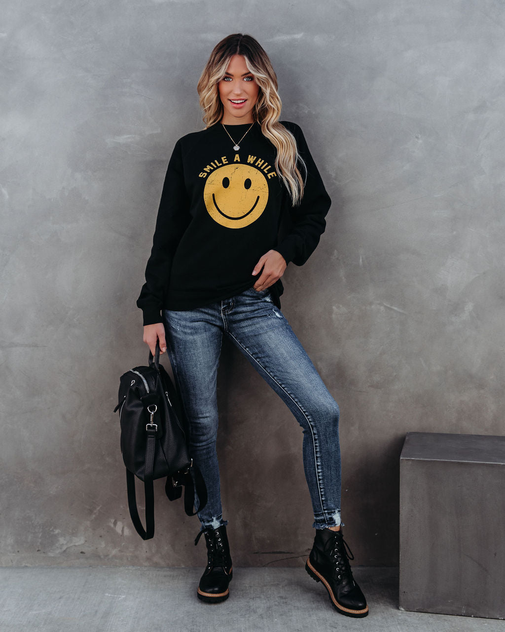 Smile A While Cotton Blend Sweatshirt Ins Street