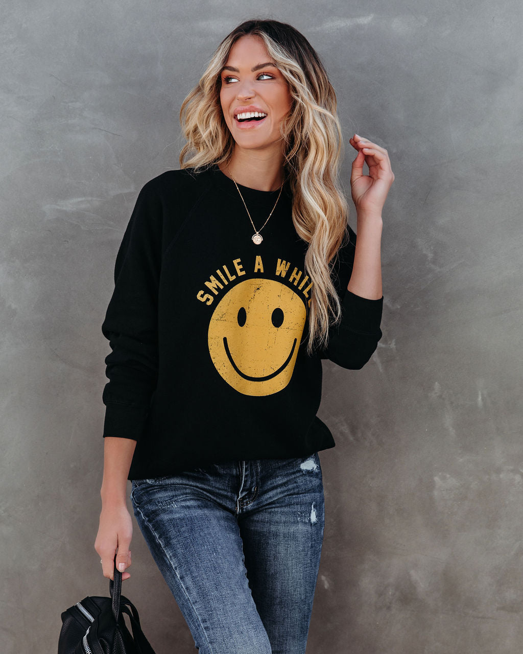 Smile A While Cotton Blend Sweatshirt Ins Street