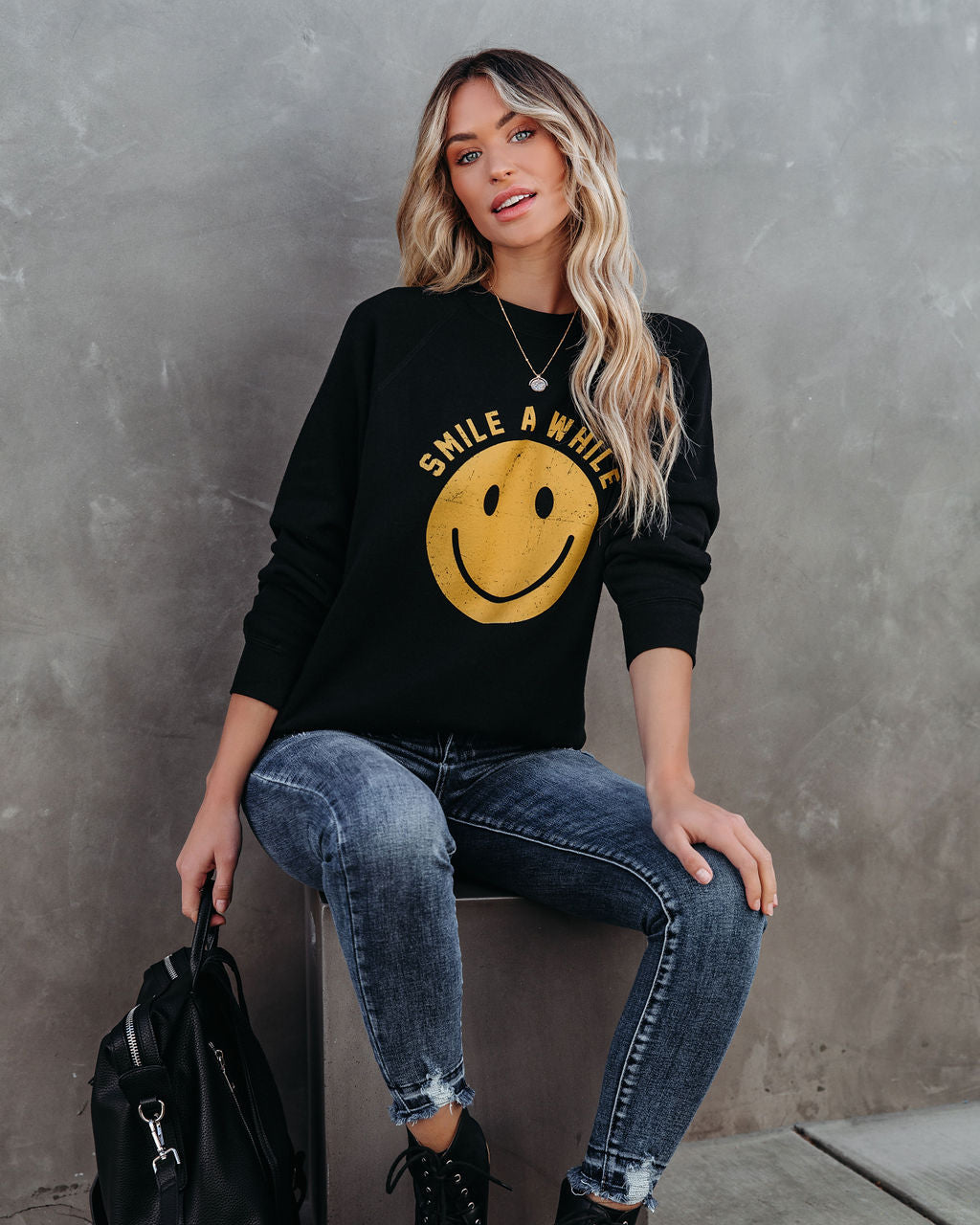 Smile A While Cotton Blend Sweatshirt Ins Street