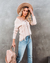 Snuggle Down Lace Up Knit Sweater Top - Blush Ins Street