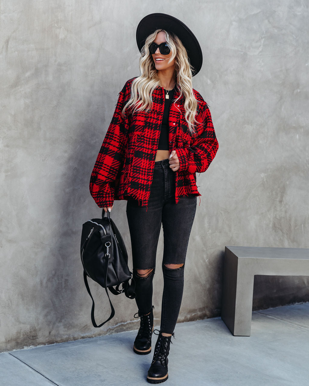 South Lake Frayed Plaid Shacket - Red - FINAL SALE Ins Street