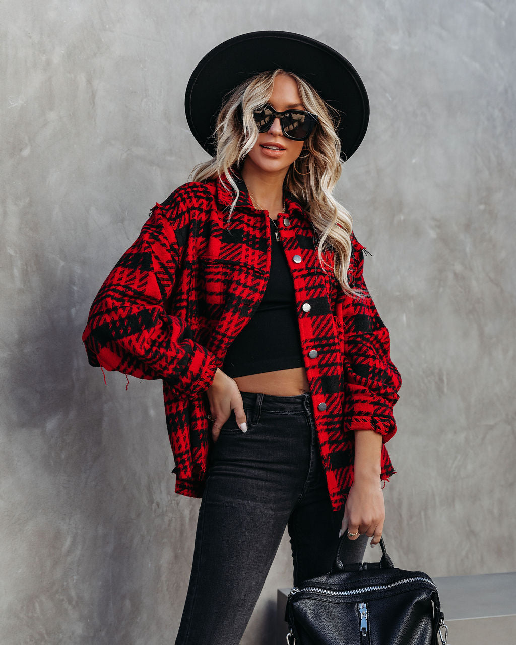 South Lake Frayed Plaid Shacket - Red - FINAL SALE Ins Street