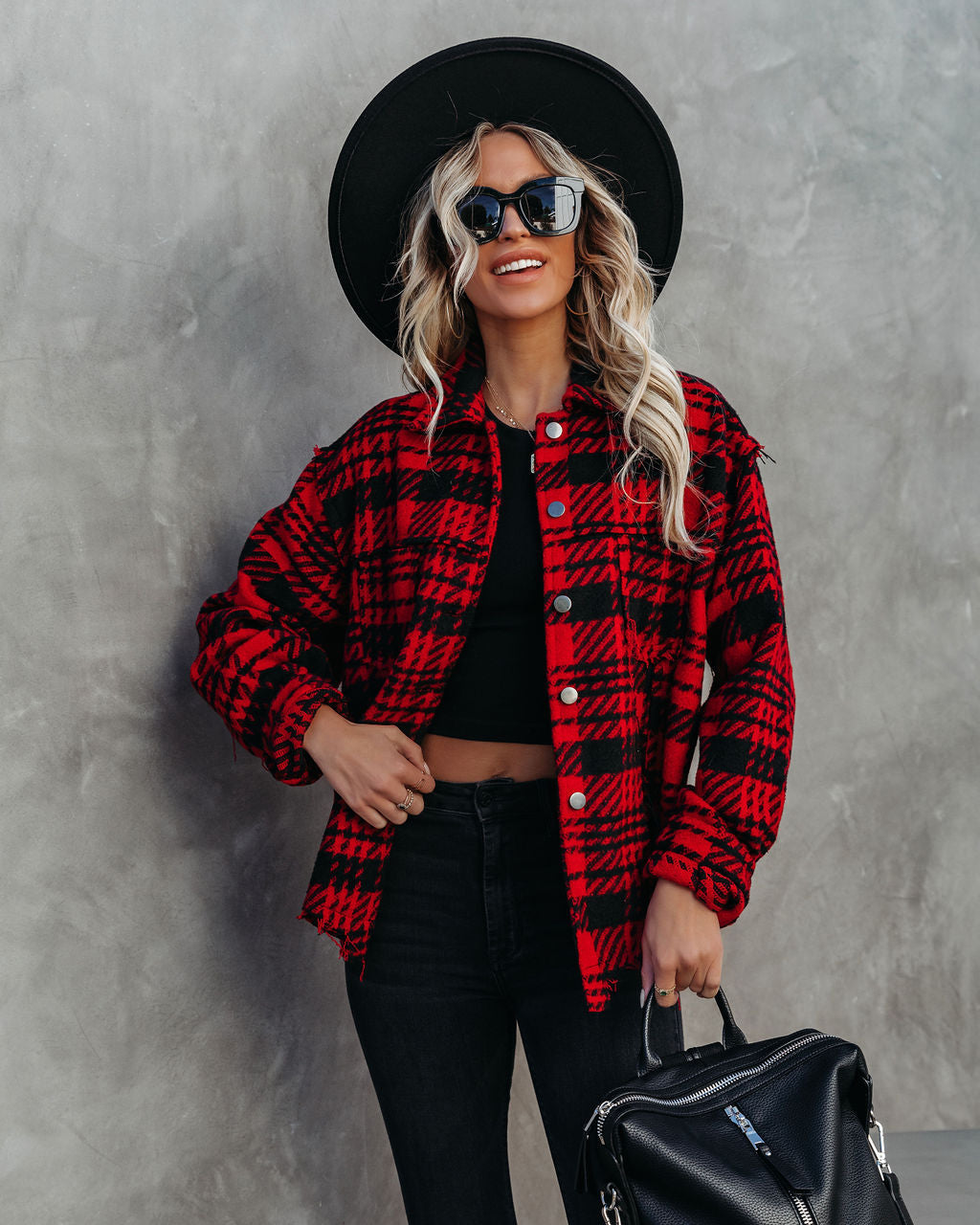 South Lake Frayed Plaid Shacket - Red - FINAL SALE Ins Street