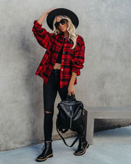 South Lake Frayed Plaid Shacket - Red - FINAL SALE Ins Street