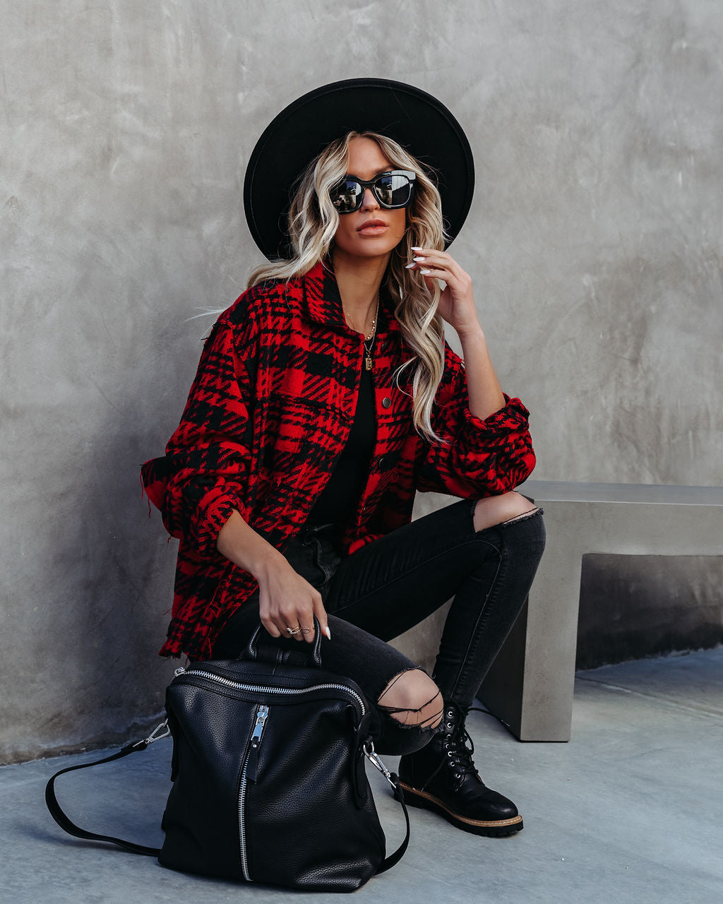 South Lake Frayed Plaid Shacket - Red - FINAL SALE Ins Street