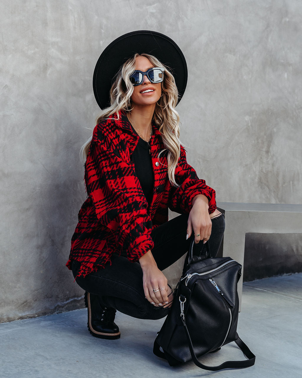 South Lake Frayed Plaid Shacket - Red - FINAL SALE Ins Street