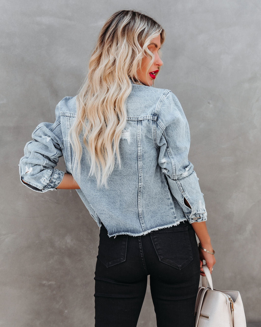 Speed Up Pocketed Distressed Denim Jacket Ins Street