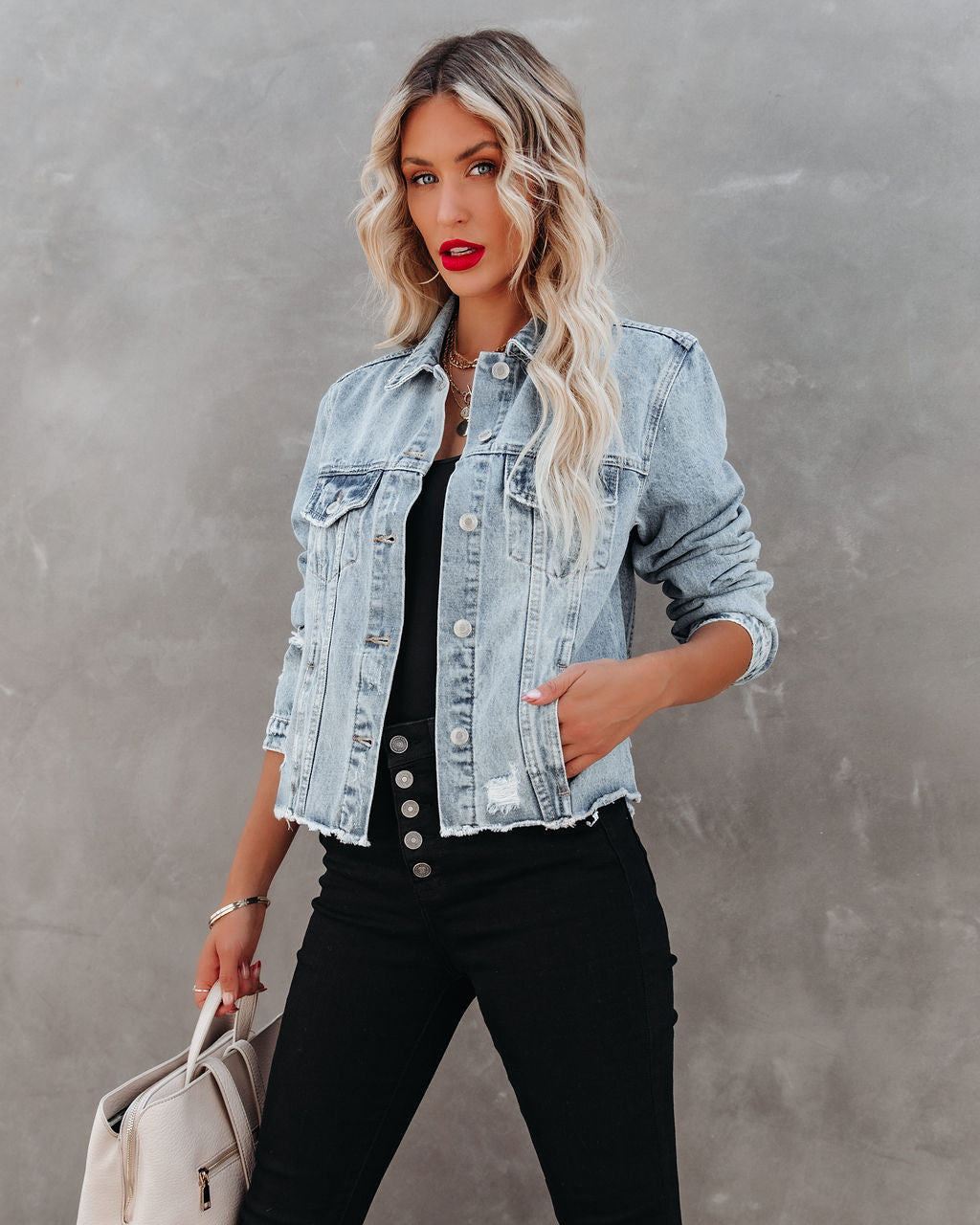 Speed Up Pocketed Distressed Denim Jacket Ins Street