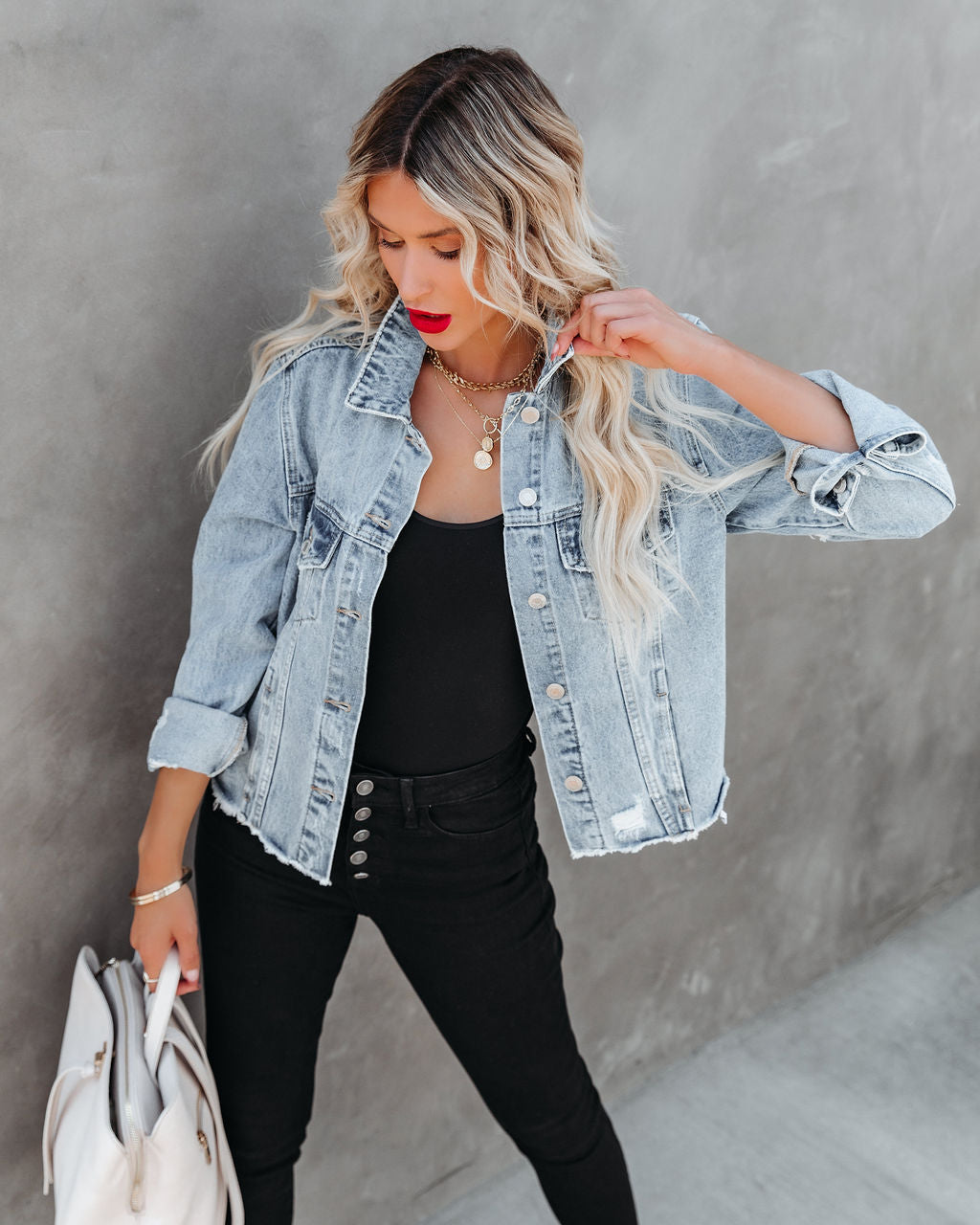 Speed Up Pocketed Distressed Denim Jacket Ins Street