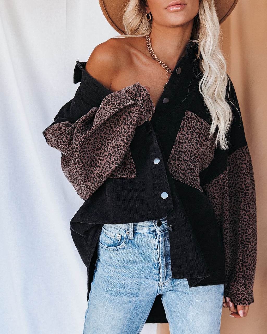 Spice It Up Contrast Leopard Denim Jacket - Black - FINAL SALE Ins Street