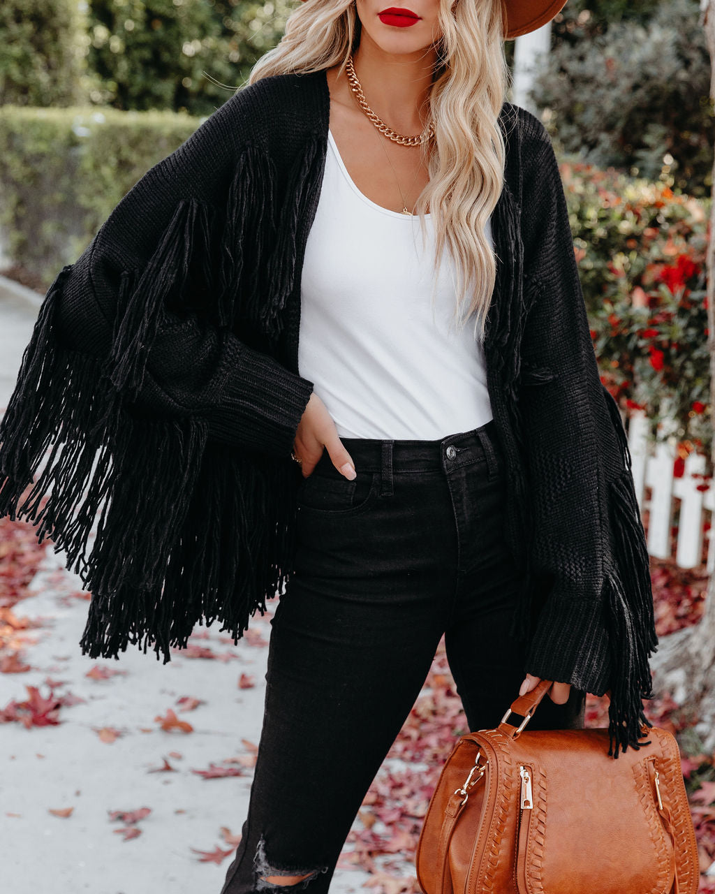 Spruce Fringe Knit Cardigan - Black Ins Street