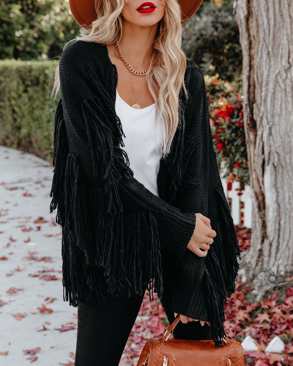 Spruce Fringe Knit Cardigan - Black Ins Street